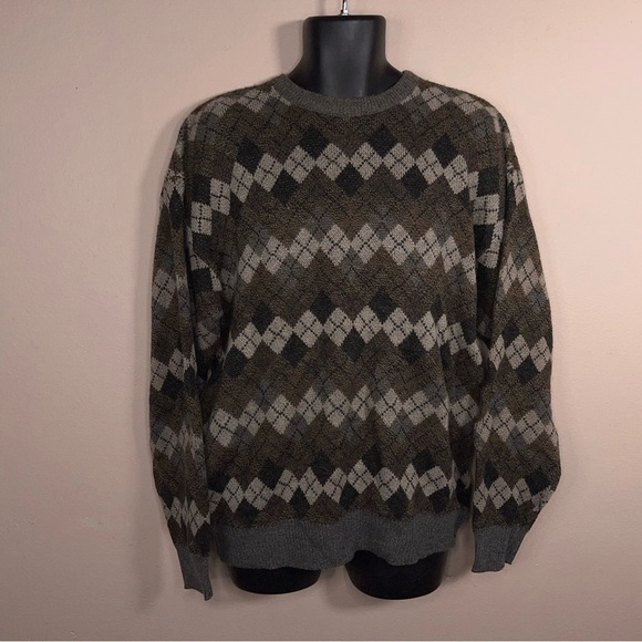 VINTAGE XLT MENS AMERICAN PORTRAIT GREEN ARGYLE SWEATER LONG SLEEVE KNIT - Picture 8 of 12